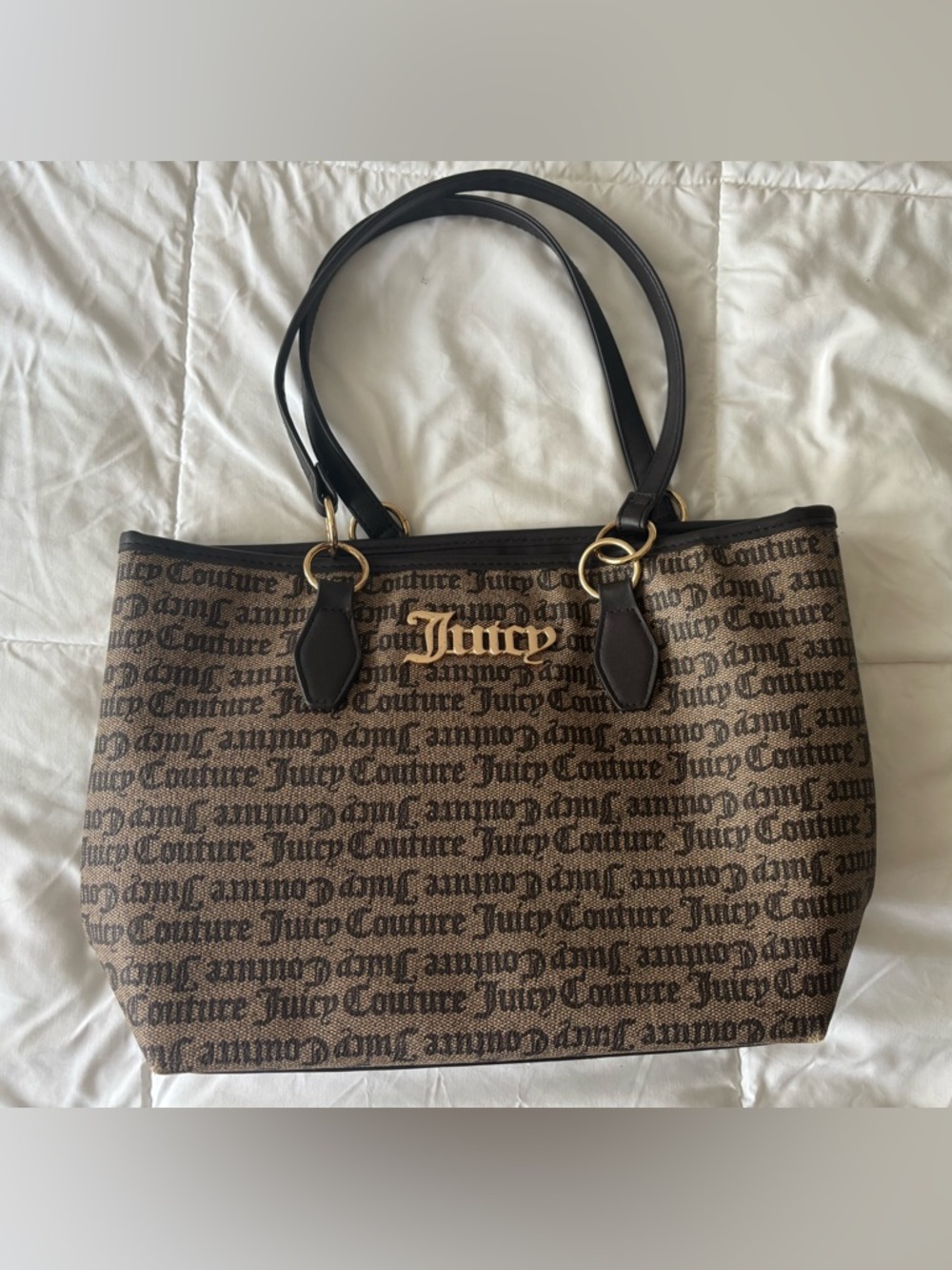 Juicy Couture Brown and Black Logo Tote with Gold Accent